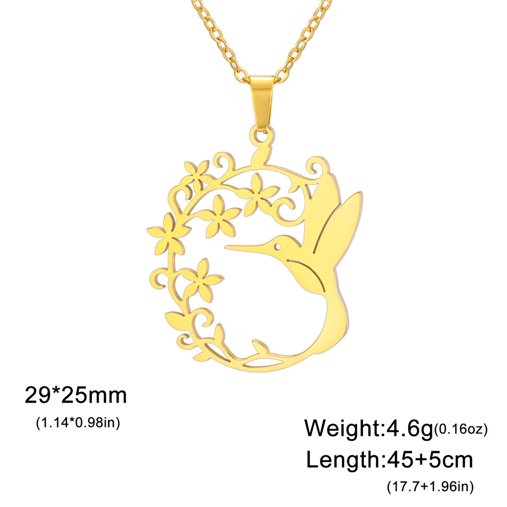 My Shape Hummingbird Filigree Flower Necklaces Stainless Steel Choker Animal Bird Pendant Neck Chain Bohemian Jewelry  Gifts