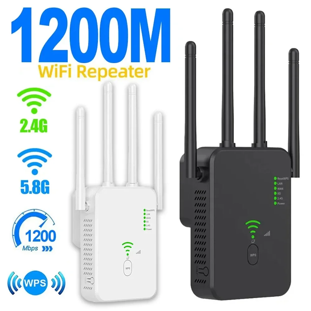 

Router Wireless Repeater 1200Mbps Wifi Signal Booster Dual-Band 2.4G 5G WiFi Extender Gigabit WiFi Amplifier Home Office Outdoor