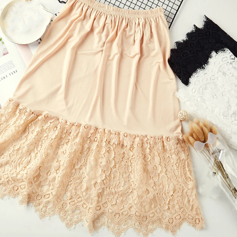 

Women Skirt Extender Knee Lace Slip Hollow Length A-Line Half Extenders Lady Lace Slip Casual Skirt Underskirt Petticoat