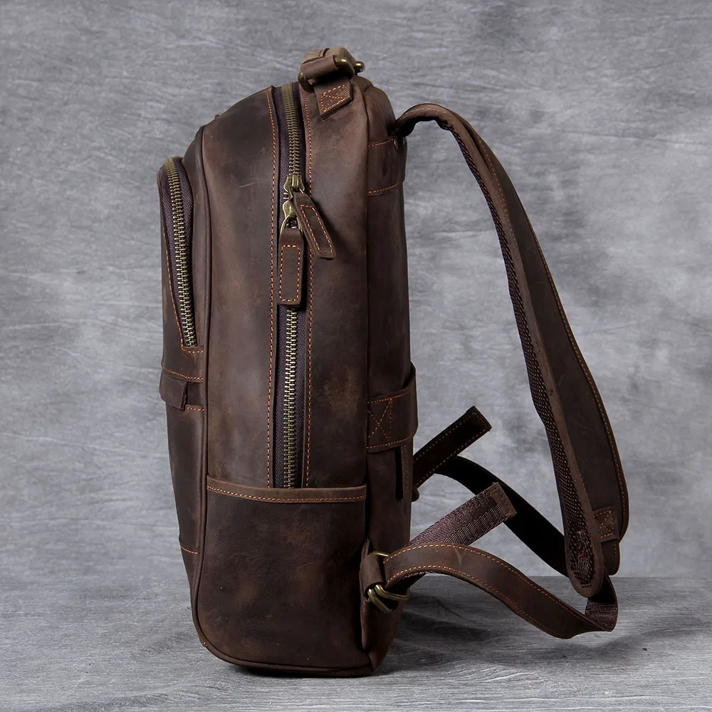 S.WORKER Vintage Echtleder-Rucksack für Herren, Große Laptop-Schultertasche, Klassische Vintage Crazy Horse Reise- und Schultasche – Detail 10