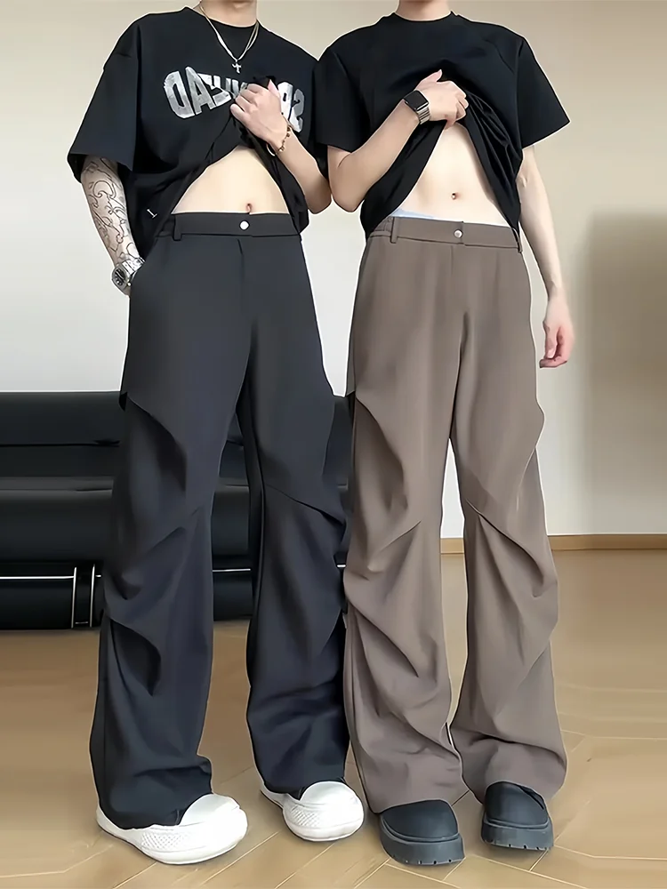 

American Retro Folded Paratrooper Work Pants Men Summer Ice Silk Drape Casual West Pants High Sense Slim Straight Leg Pants