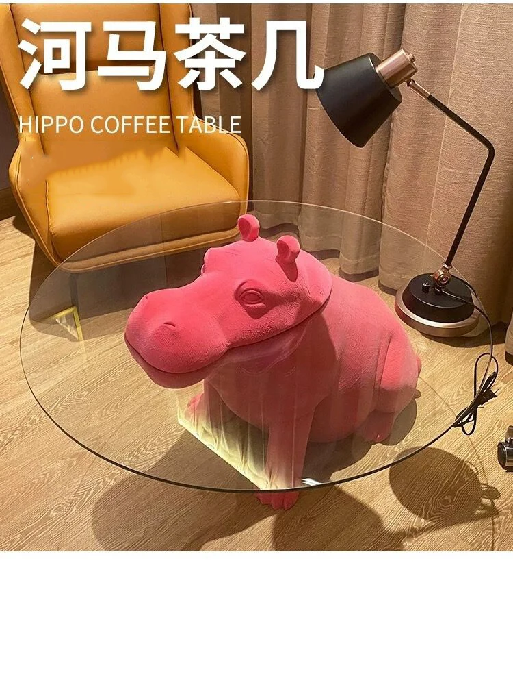 Italian Coffee Table Minimalist Circular Glass Creative Animal Hippopotamus Coffee Table Living Room Home Reception Room Round T