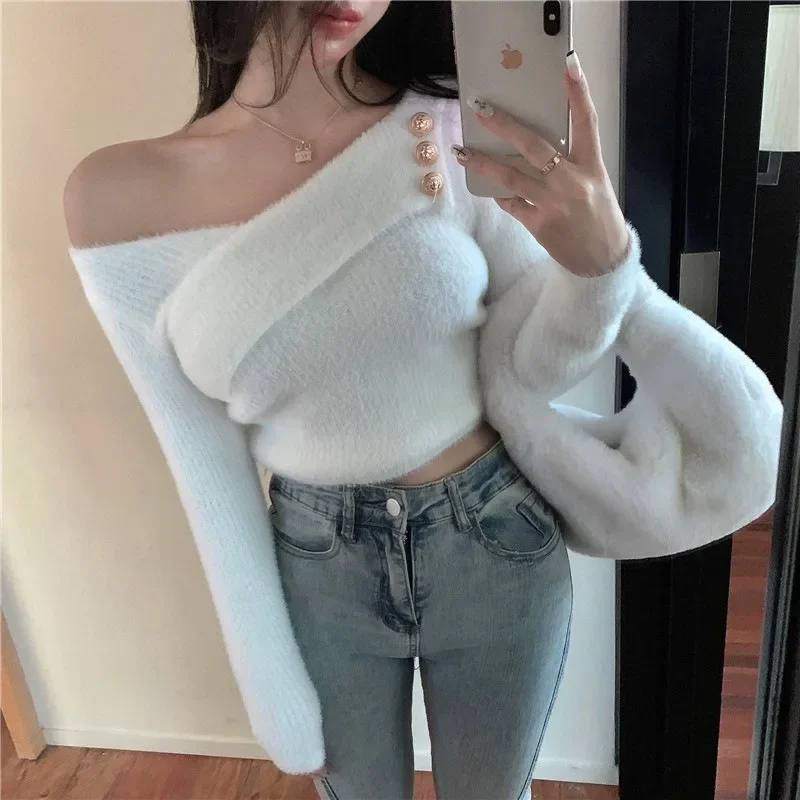 Gagaok Autumn Winter Clothes Pullover Long Sleeved Sweater Women Korean Fashion Sexy Slim Fit V-neck Cross Knit Base Top Pulls