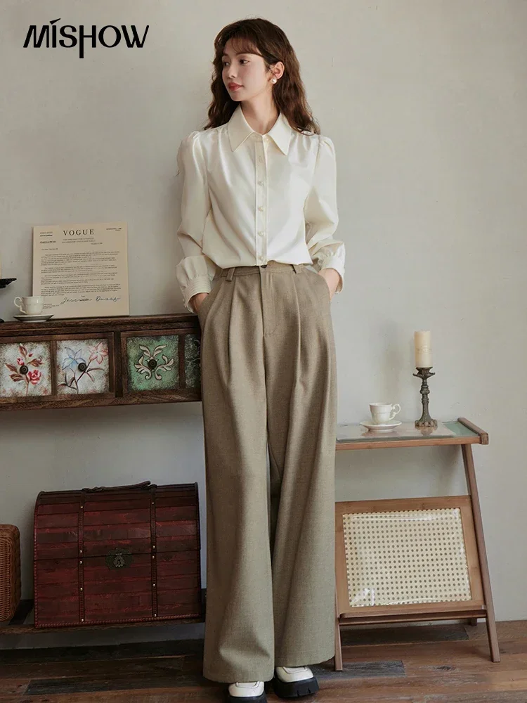 MISHOW Loose Wide Leg Pants for Women Autumn 2023 Solid Straight Pockets Female Clothes Full Length Pants Office Lady MXC41K0448