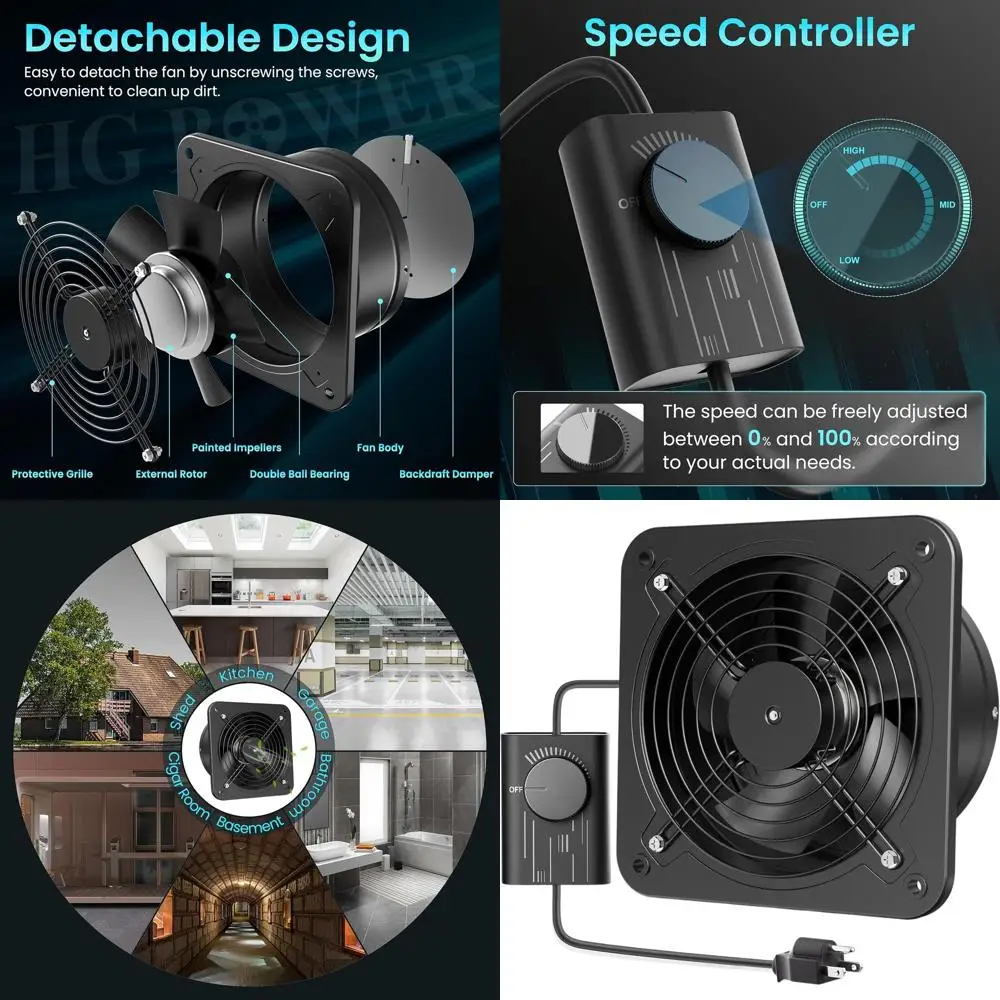 

10-Inch Kitchen Exhaust Fan with Speed Control and Damper for Attic, Ceiling, and Basement Ventilation