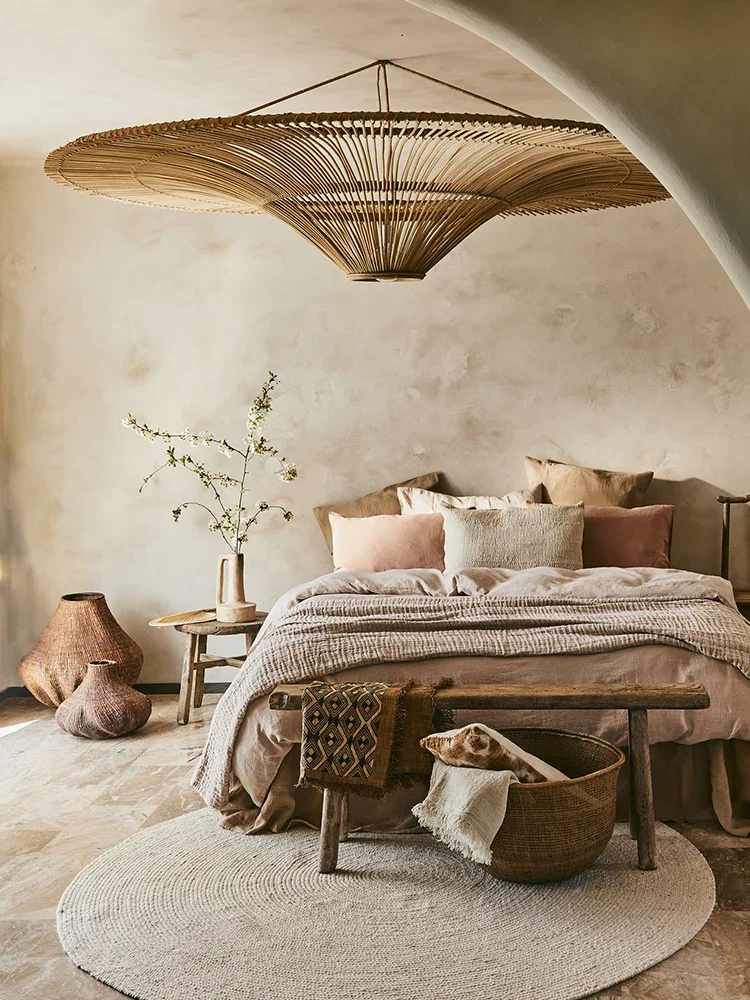 

Japanese-style wabi-sabi wind ceiling lamp retro rattan art living room bedroom restaurant pastoral hotel homestay