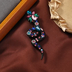 Morkopela Colorful Crystal Snake Brooch Black Painting Animal Snake Pin Man Women Gift Party Clothes Brooches Jewelry