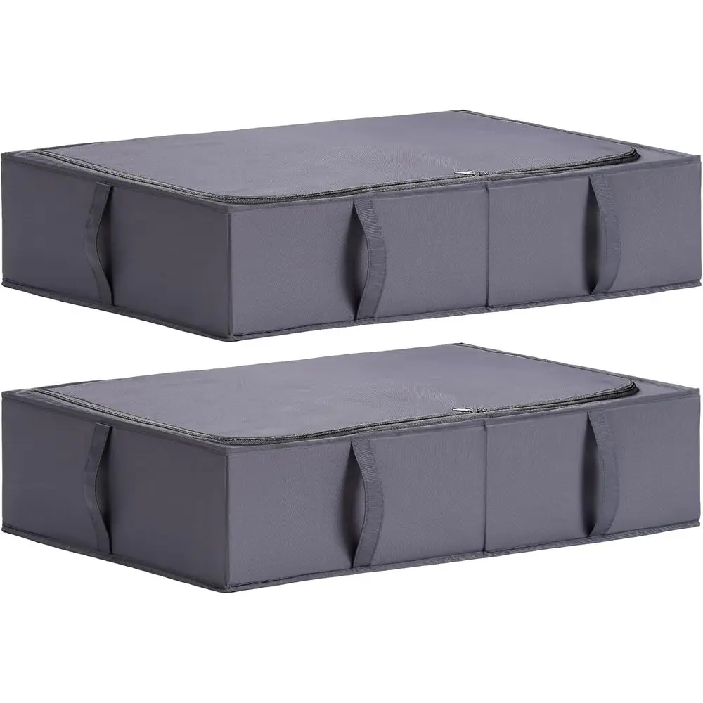 Under Bed Storage Containers, Durable Fabric, Washable, Collapsible, 27.5x16.5x7 Inches, 2-Pack, Grey
