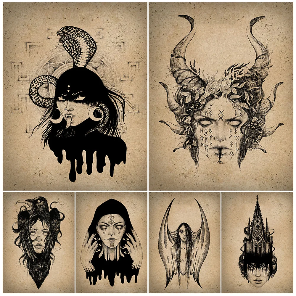 

Folklore Goat Pagan Witch And Mythology Goddess Vintage Wall Art Canvas Painting Occult Demon Succubus Art Poster Print Decor