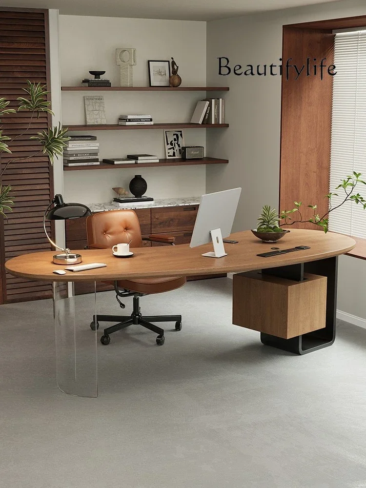 طاولة مكتب من الخشب الصلب YY حديثة وبسيطة ومنحنية للمكتب ومنضدة كمبيوتر فاخرة ذات إحساس عالي #2