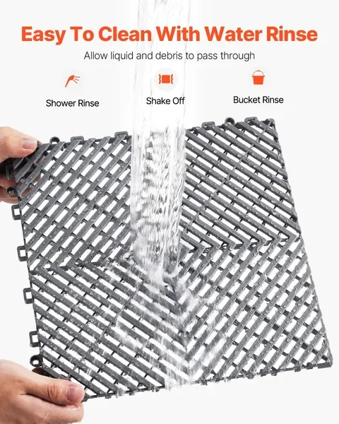 سجادة تصريف متشابكة مقاس 12 × 12 بوصة، بلاط أرضية معياري من البولي بروبيلين مكون من 40 قطعة، سجادة دش ومرآب غير قابلة للانزلاق، رمادي #4