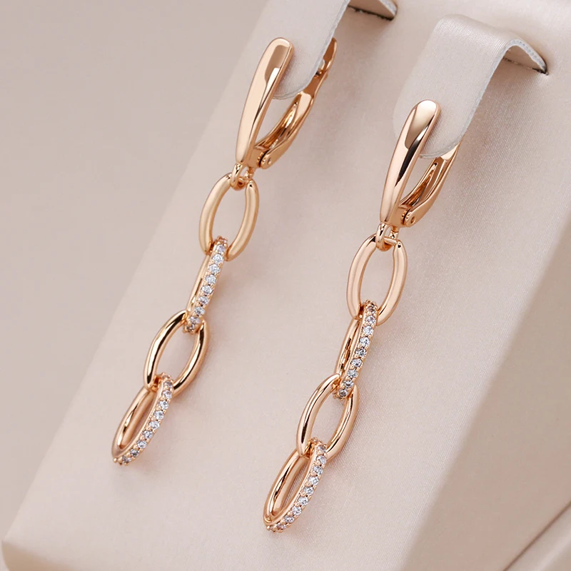 Kinel Innovative Chain Design Tassel Dangle Earrings for Women 585 Rose Gold Color Party Fine Daily Jewelry Vintage Accessories