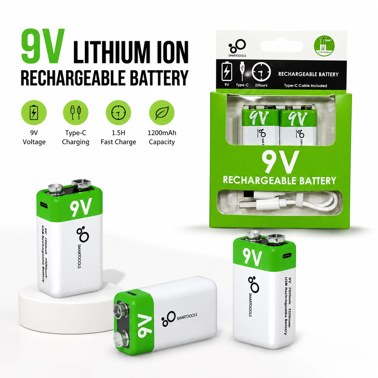 9V #Lithium Ion Rechargeable Battery Type-C USB Battery 9V Multimeter Lithium Microphone Metal Detector Cable Remote