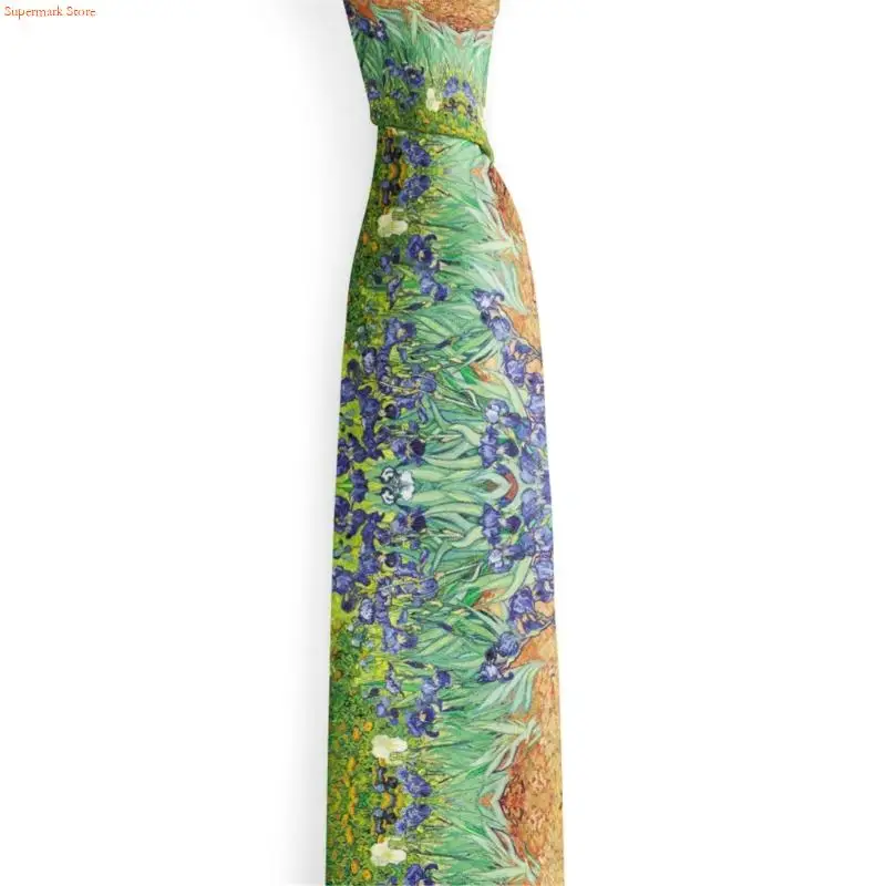 Q5WE Elegant 8cm Wide Vintage Oil Painting Print Tie With Unique Artistic Patterns Comfortable Fabric For Men and Women