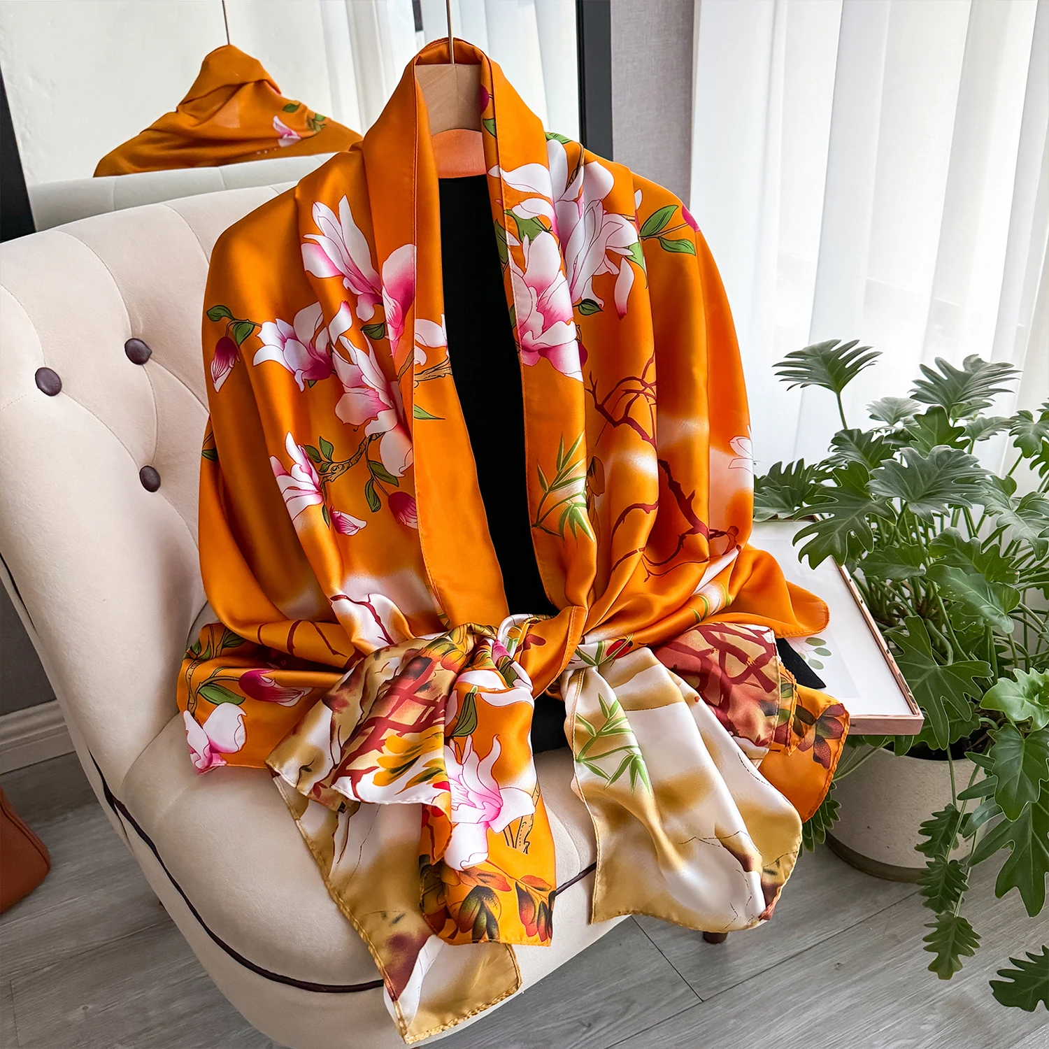 NEW Elegance Scarf Spring Summer Women Beach Sunscreen Fashion Party Shawl China Quality Silk Lady Popular Print Scarves Hijab