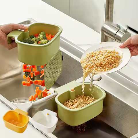 1pc kitchen Sink Filter Basket, Sink Washing Basin Anti Leak Filter Basin, One Click Press Type Grid Drain Storage Rack