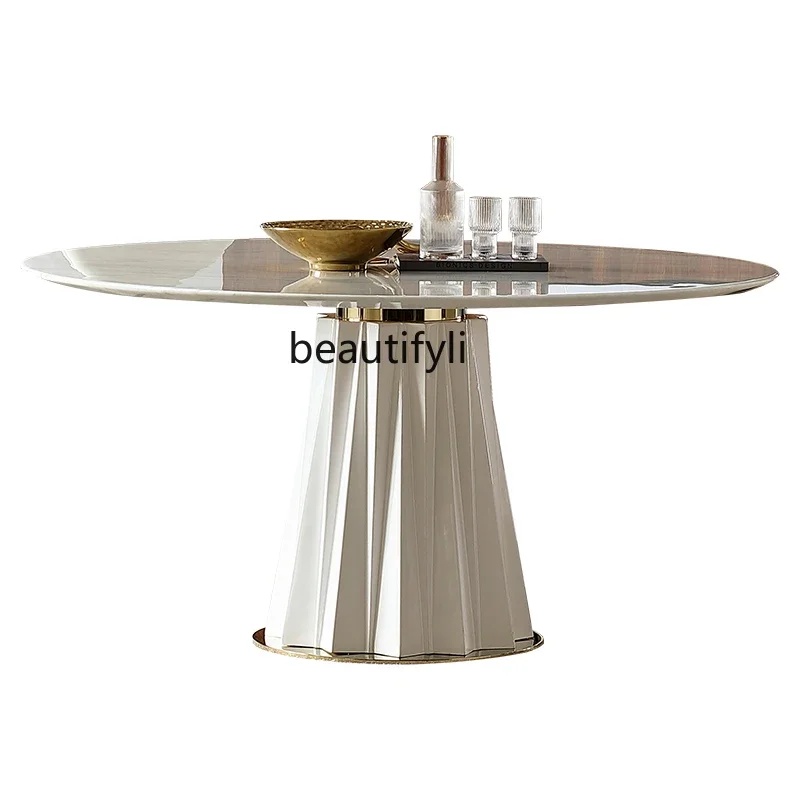 

SS Designer villa French high-end customization, light luxury marble round dining table New Light Luxury