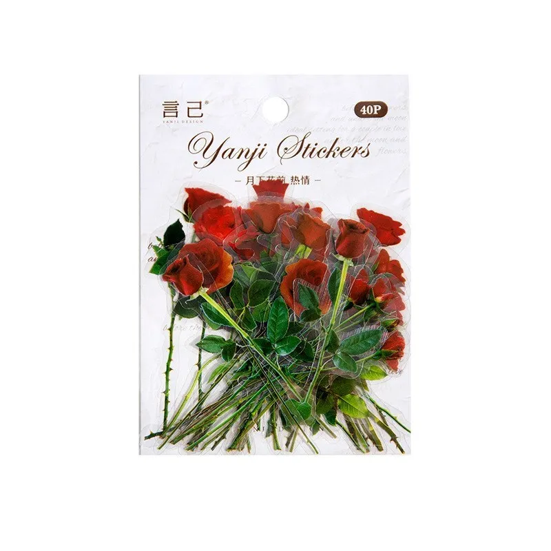 20 Pcs Transparent Flower Stickers PET Flower Plant Stickers For Scrapbooking Journal Album Laptop Card