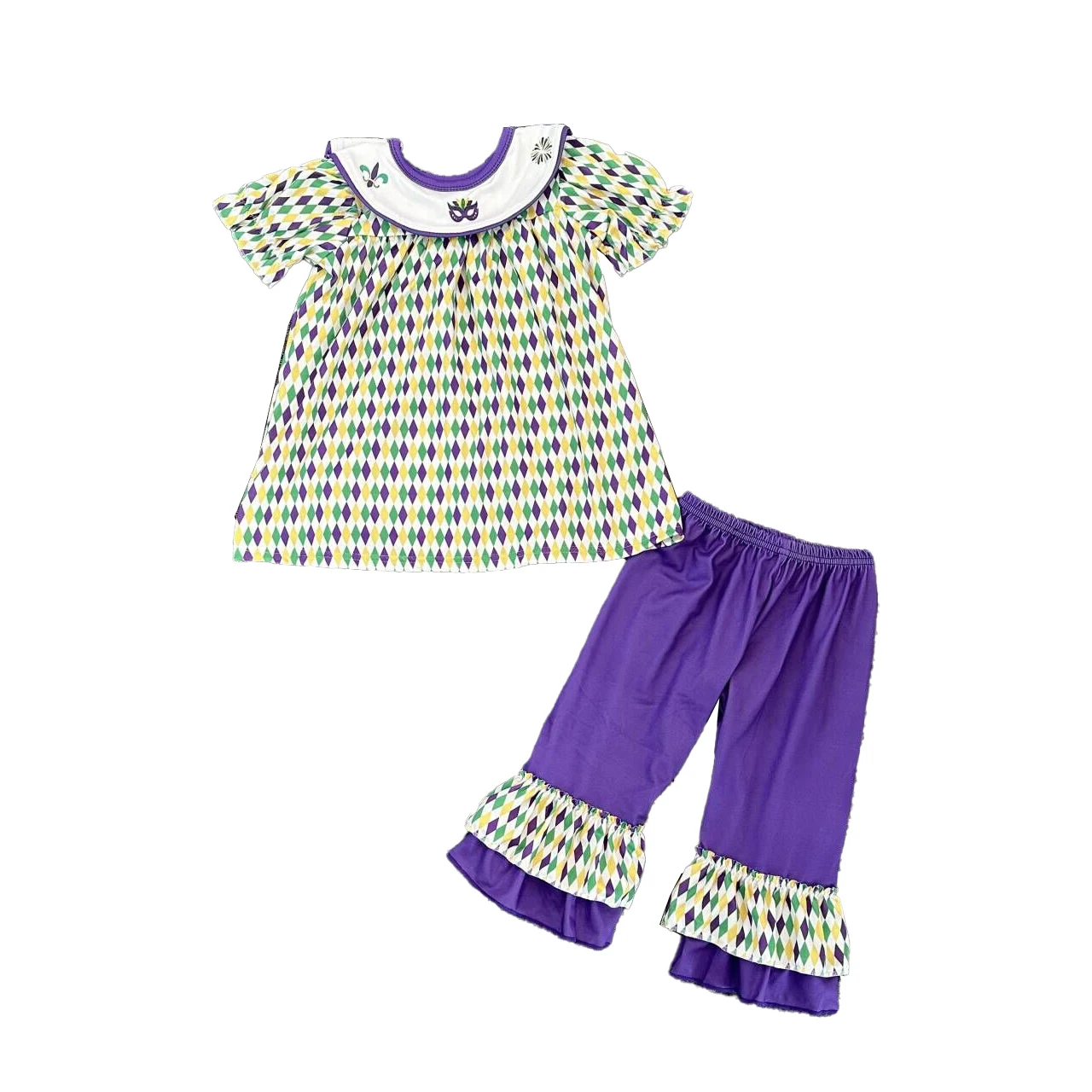 

Boutique Girls Mardi Gras Outfits Long Sleeve Purple Pants Sets Baby Bubble