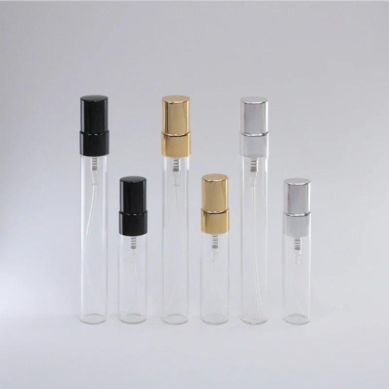 Bouteille de parfum en verre transparent rechargeable, distributeur Portable, vaporisateur, atomiseur en métal, 5ml, 10ml, 10 pièces