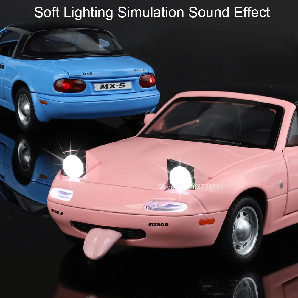 1:24 escala MX-5 RX7-PC modelos de carros de brinquedo liga diecast som luz porta aberta puxar para trás direção da roda dianteira decoração para casa