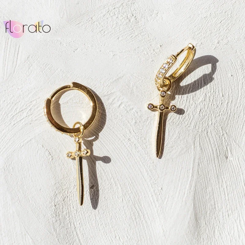 925 Sterling Silver Ear Needle Metal Light Front Pendant Hoop Earrings Women Minimalist Punk Gold Earrings Personality Jewelry
