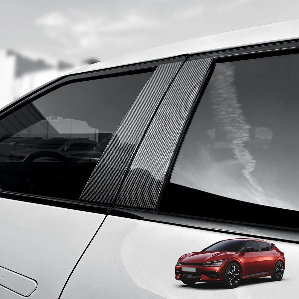 

For EV6 GT Line 2022-2025 6pcs Car Pillar Posts Carbon Fiber Door Window BC-pillar Trim Stickers Protector Cover LHD/RHD