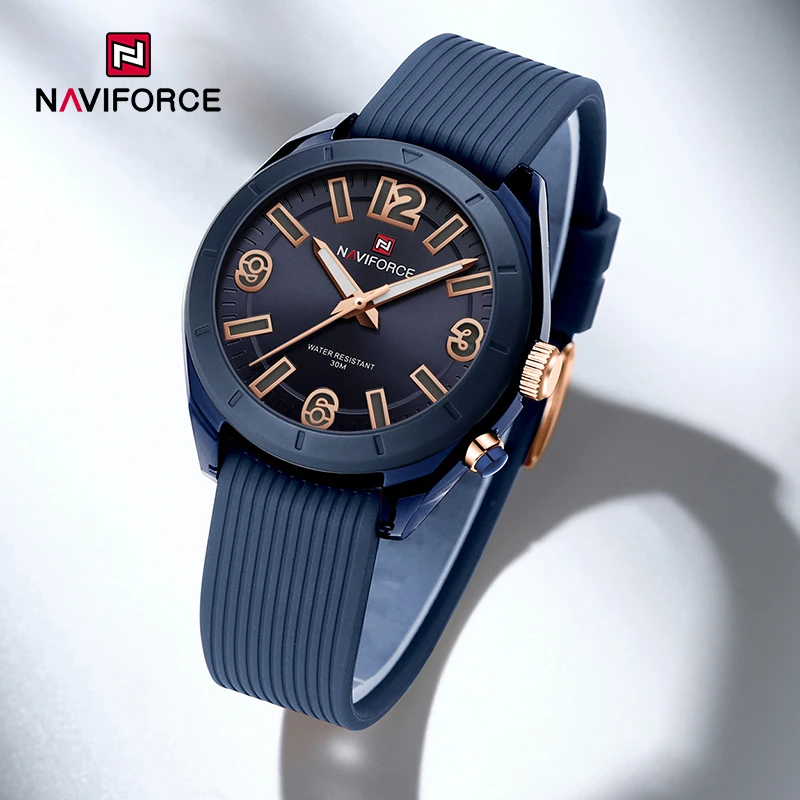 NAVIFORCE Simple Style Business Waterproof Quartz Female Clock Elegant Dress Silicone Strap Ladies Watch NF7103 Women Wristwatch