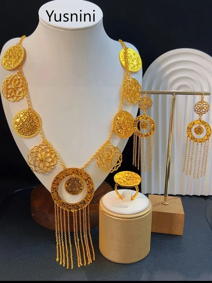 New French Dubai Fashion 24K Gold Plated Necklace Earrings and Exquisite Engagement Party Jewelry Set for Lovers - view 4