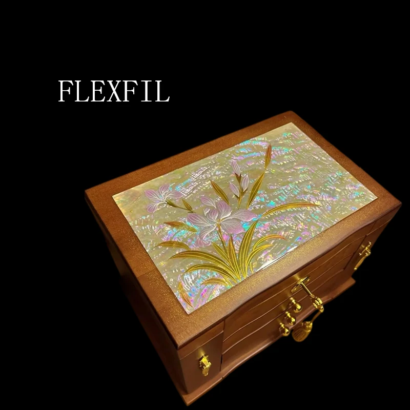 FLEXFIL Leather jewelry storage box Vintage for women Shell HandmadeIntangible Cultural Heritage pine wood Accessories gift box