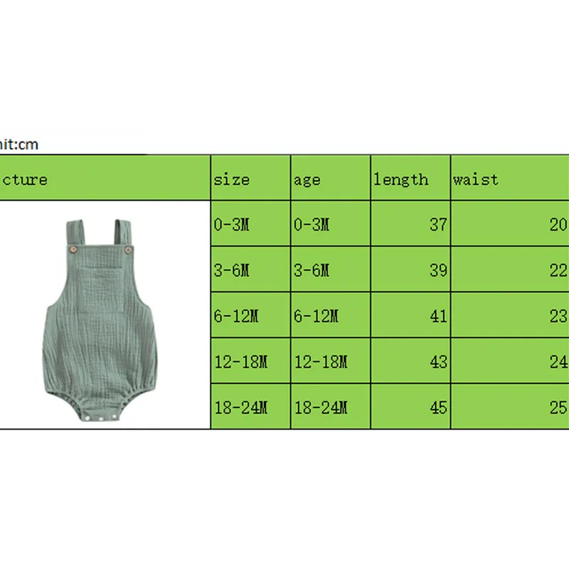 Newborn Baby Girl Boy Cotton Linen Suspender Bodysuit Summer Clothes Solid Color Sleeveless Square Neck Jumpsuit for Kids