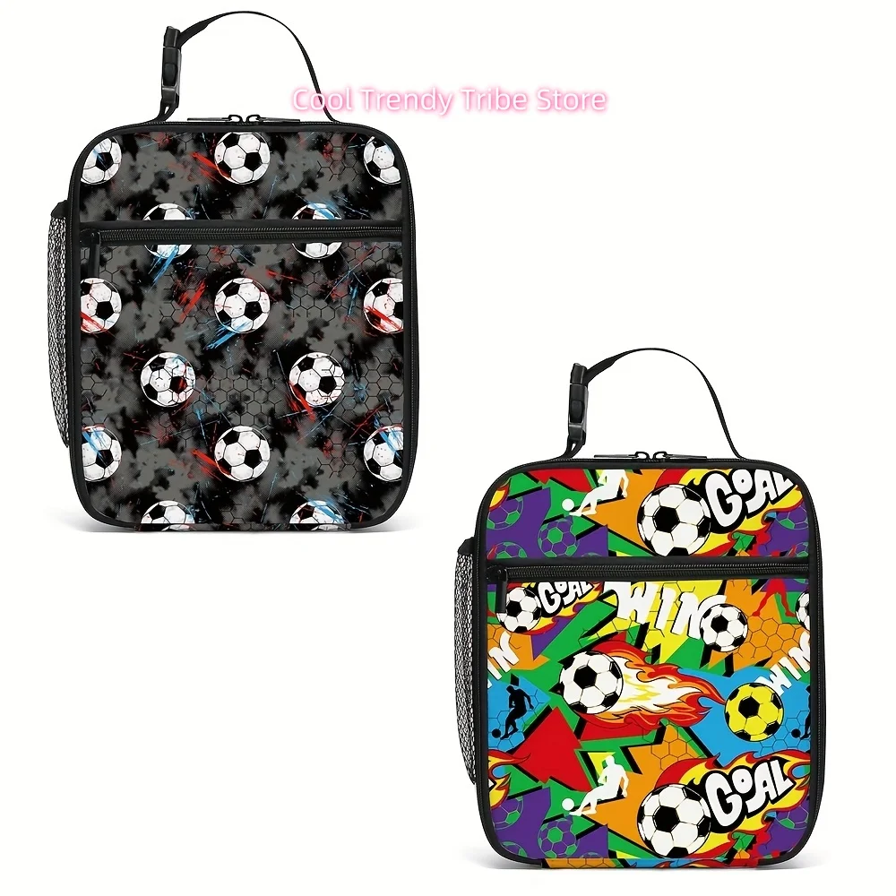 Soccer Pattern Insulated Lunch Bag - Vibrant Soccer Ball Design, Durable Polyester Tote for Work, Travel & Picnics, Non-Food Con