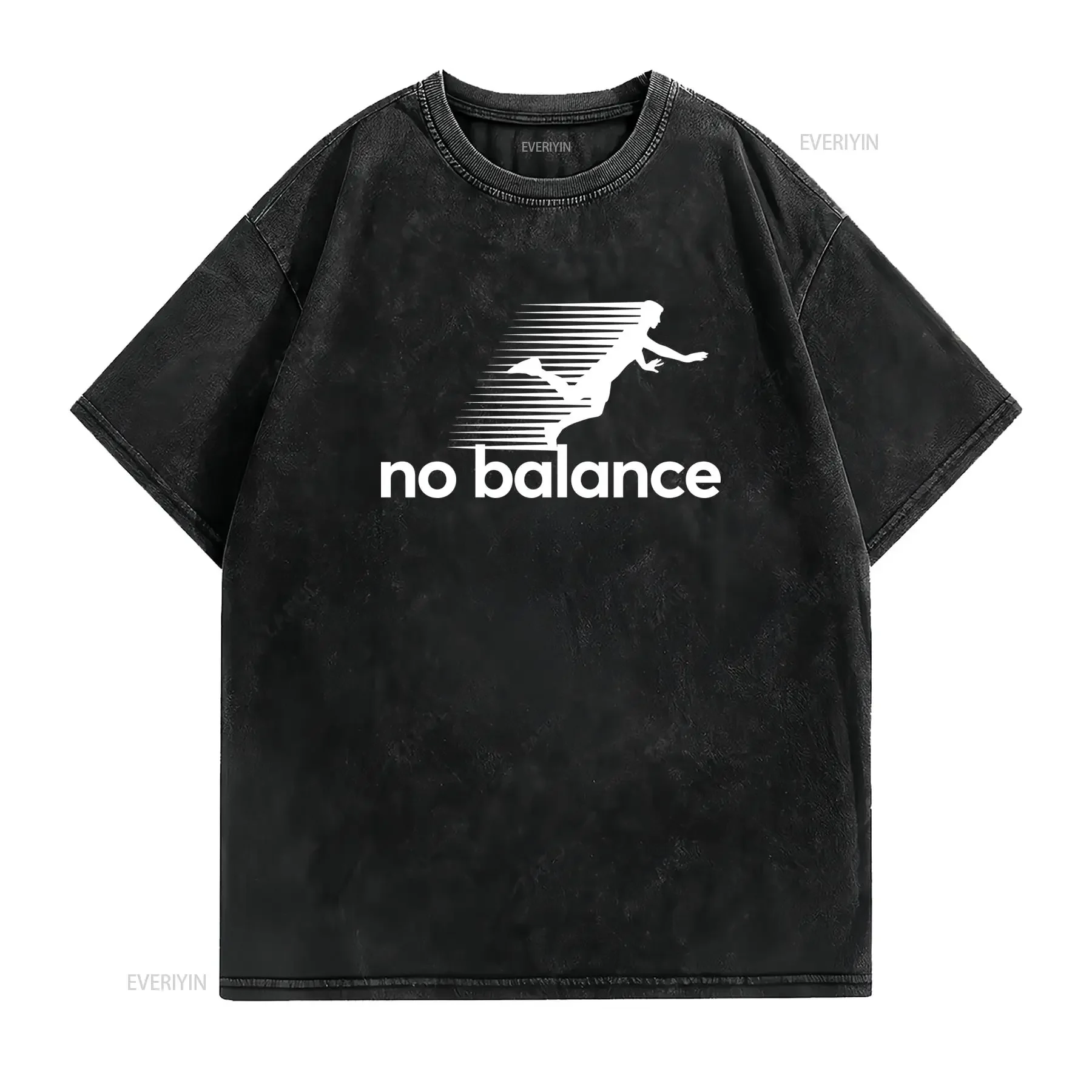 No Balance Funny T Shirt Parody with Falling Silhouette Casual Crew Neck Slight Stretch Fabric Regular Fit Print Pattern homme