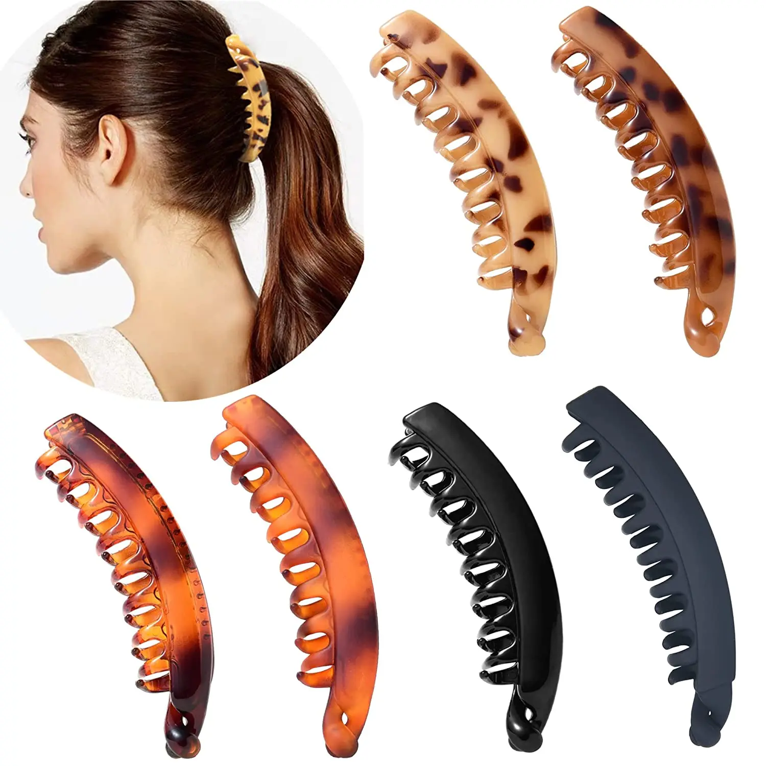 Fashion Plastic Banana Hair Clip For Women Solid Frosted Clips Leopard Print Ponytail Hair Claws Hairpins Girls Hair Accessories