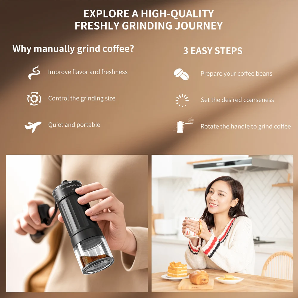 External Adjustable Conical Burr Detachable Outdoor Portable Coffee Mill Manual Coffee Grinders With Scale - view 3