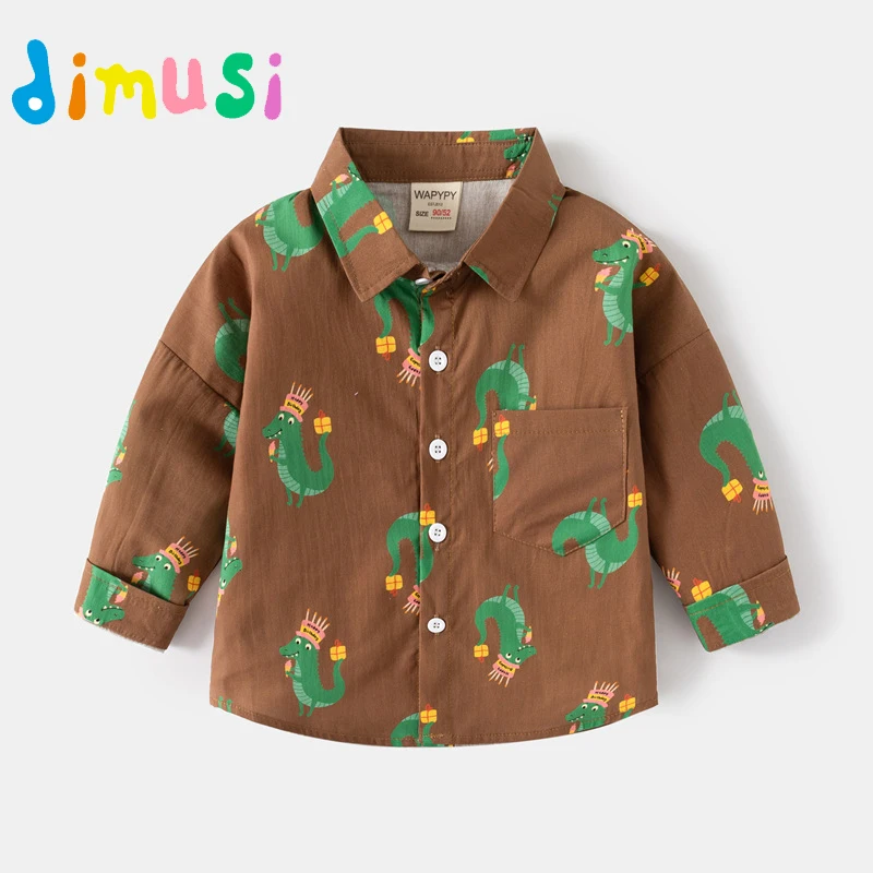 Autumn Boys' Shirt Outdoor Casual Cotton Kids Long Sleeve Printed Tops Fashion Slim Breathable Lapel Shirt Children's Clothing