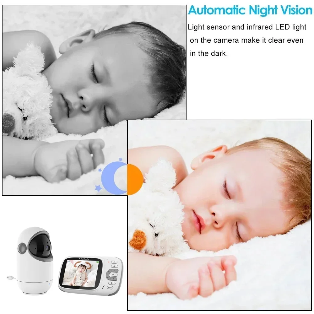 Baby monitor video da 3,2 pollici con telecamera di sorveglianza con zoom digitale Pan Tilt Visione notturna Conversazione bidirezionale Babysitter Sicurezza Tata