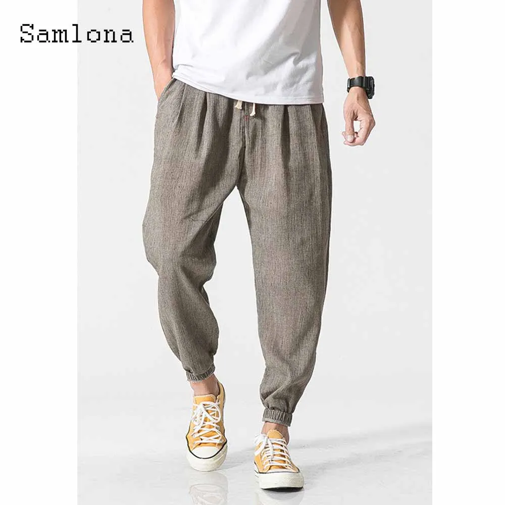 

2023 Men's Stand Pocket Pants Solid Gray Drawstring Casual Linen Trouser Plus Size 5xl Mens Fashion Leisure Hip Hop Sweatpants