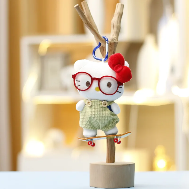 for Hello Kitty Plush Keychain Kawaii Glasses Series Toy Backpack Pendant Birthday Gift Trendy Toys Anime Cartoon for Girls