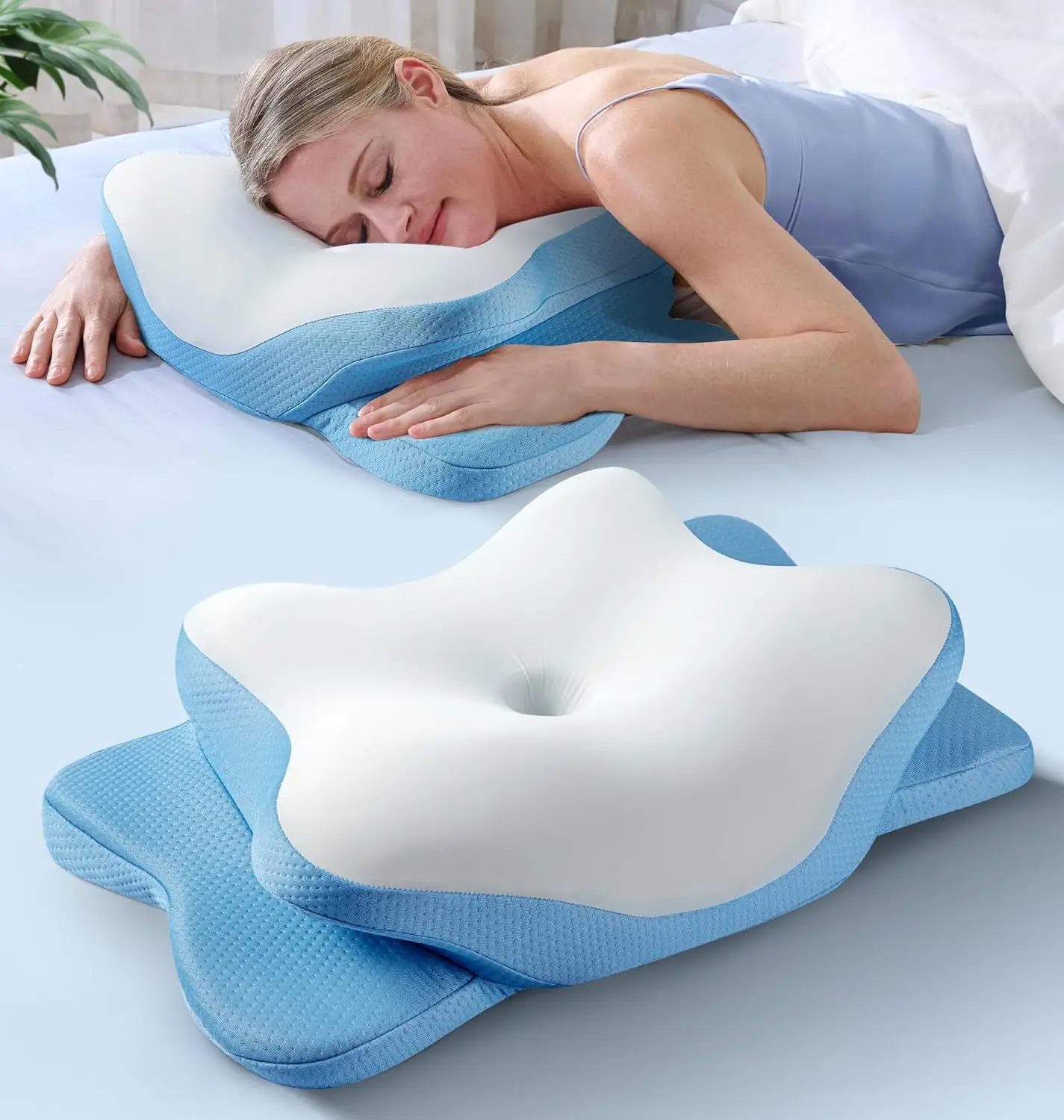 

Ergonomic Cooling Memory Foam Neck Pillow for Pain Relief, Supports Side Back Stomach Sleepers with Odorless Design