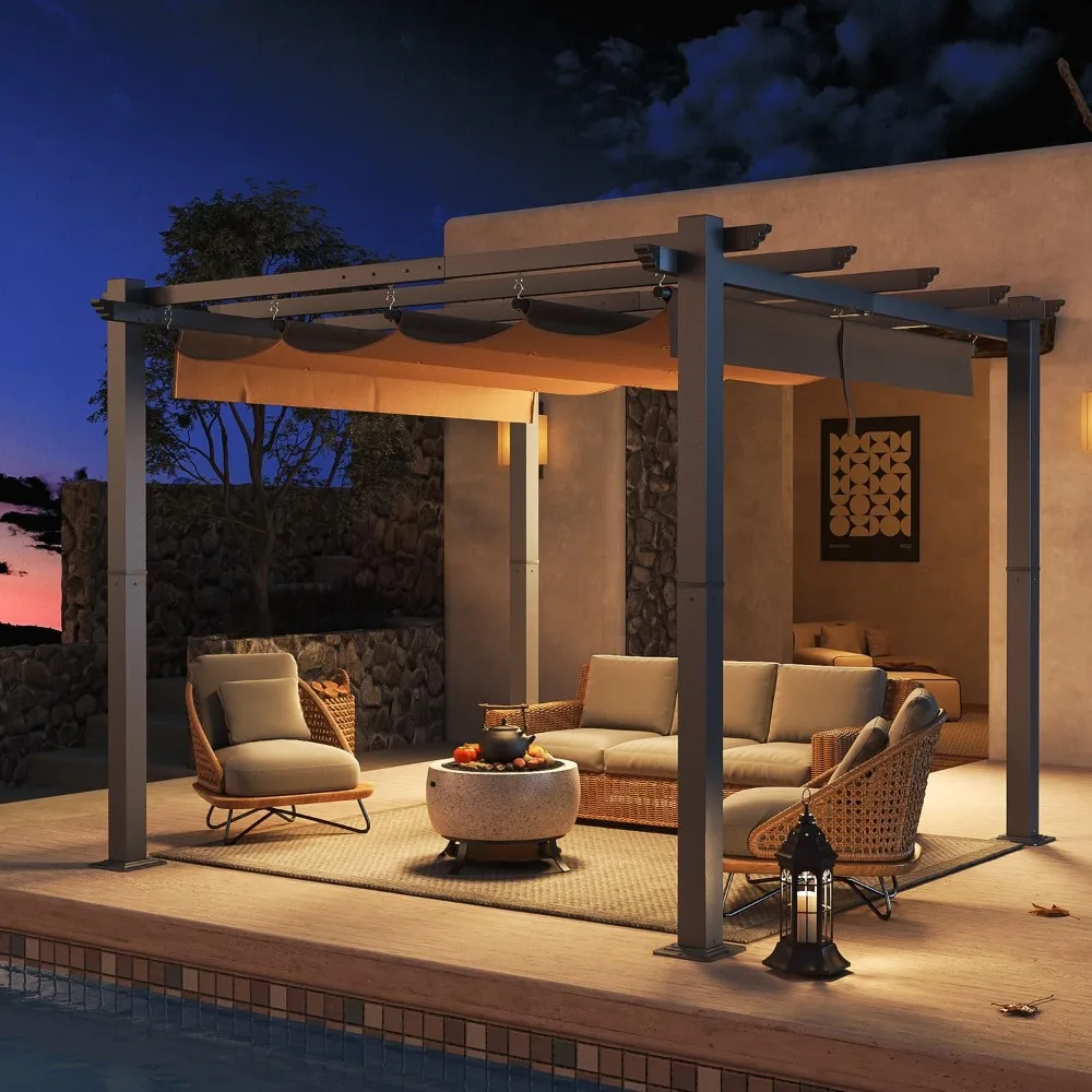 

10'x10' Outdoor Pergola, Metal Patio Pergola with Shade Cover, Upgraded Canopy, Adjustable Roof for Garden and Backyard