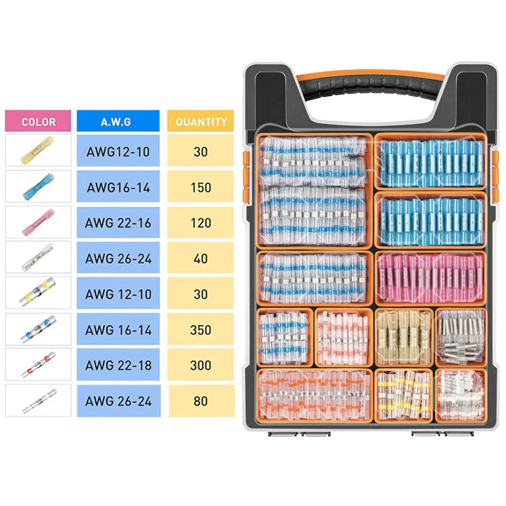 1100Pcs Solder Seal Wire Connectors Heat Shrink Wire Connectors Waterproof Insulated Electrical Terminals Kit Automotive Marine