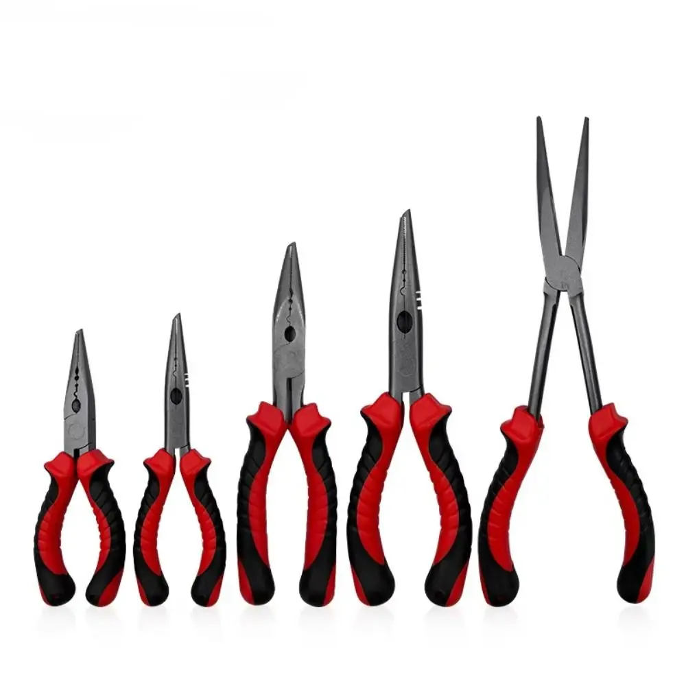 

High Carbon Steel Fishing Pliers Remover Bent Long Nose Split Pliers Fish Mouth Pliers Hook Line Cutter with Rubber Handle