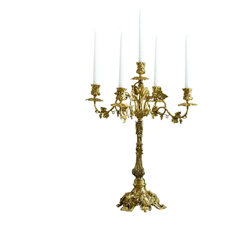 French all-copper vintage carved candle holder, Rococo European dining table entryway stand