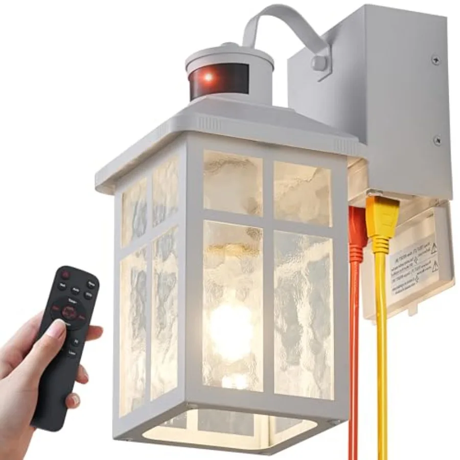 

Porch Light with Outlet and Remote Control - Plug in Outdoor Wall Lights with GFCI Exterior Lighting Fixtures Adjustable 3 Sens