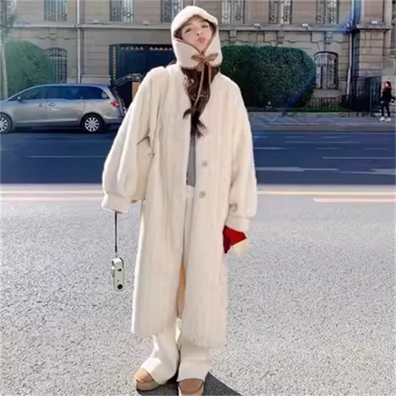 Women Environmental Protection Loose Imitation Fur Warm Coat Winter 2024 New Mink Fur Coat Fried Dough Twists Thicken Long Coat