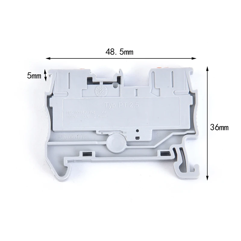 10pcs Din Rail Terminal Blocks PT-2.5 Push In Spring Screwless