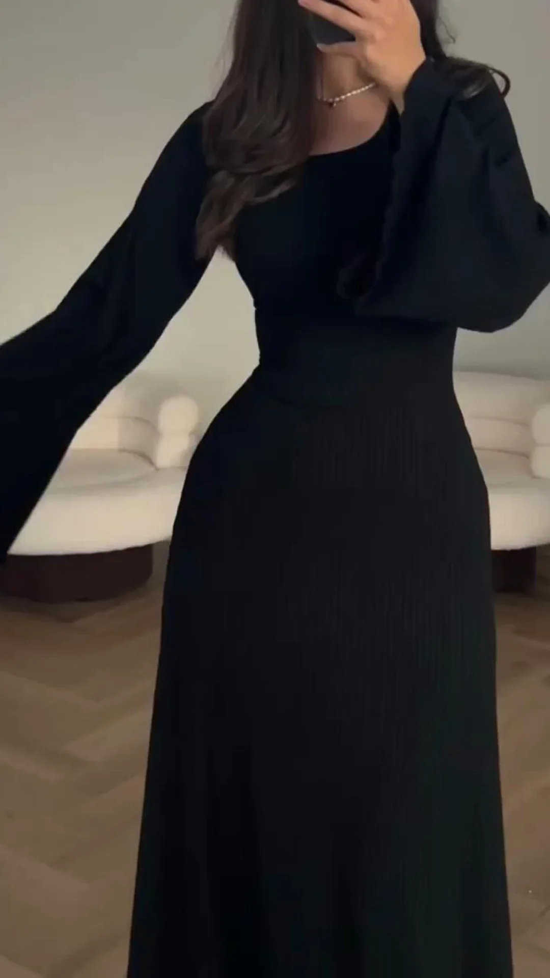 

Autumn Winter Long Dresses Women Casual Flare Sleeve Bandage Patchwork Dress Female Elegant Fashion Slim Fit Solid Color Dress