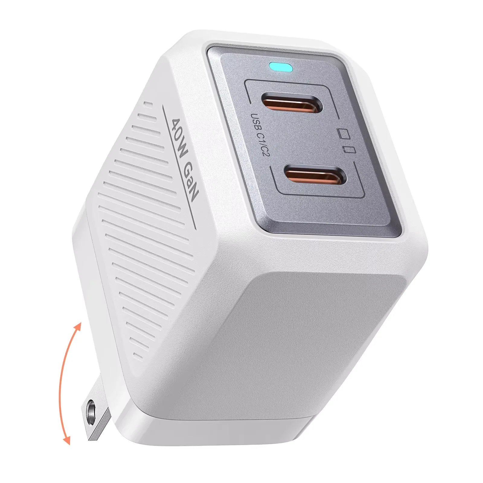 

Зарядное устройство LISEN 40W USB-C GaN, двойной адаптер питания USB-C 20W, складное быстрое зарядное устройство, модель 2026 года