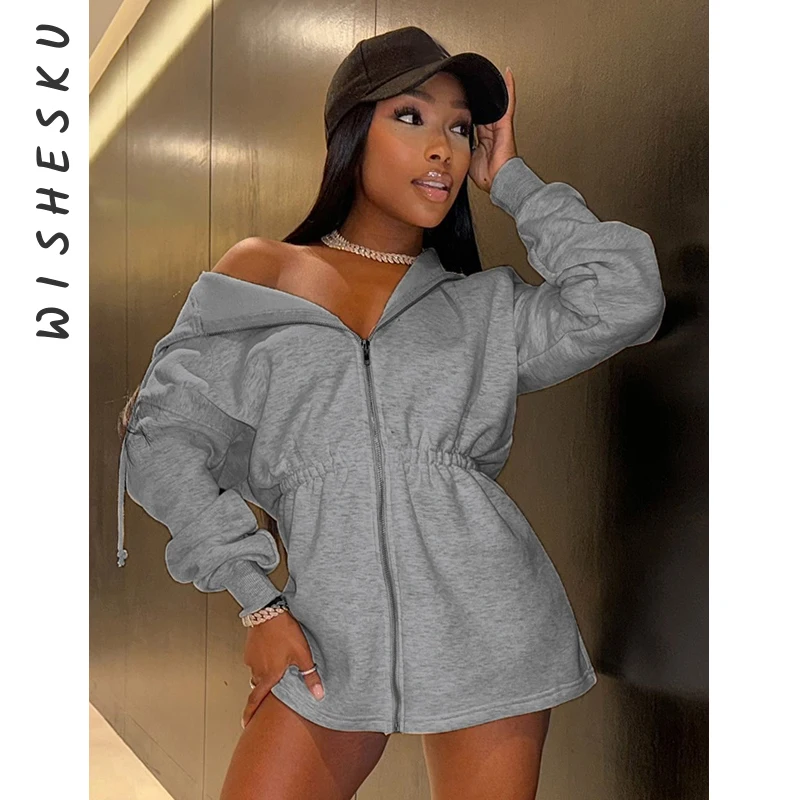 Women Long Sleeve Hoodies Sweatshirts Casual Solid Zip Up Baggy Harajuku Korean Loose Hoodie Jacket Coat Streetwear